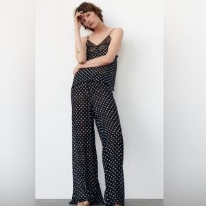 Zara Black Flare Trouser Pants with White Dots Size S